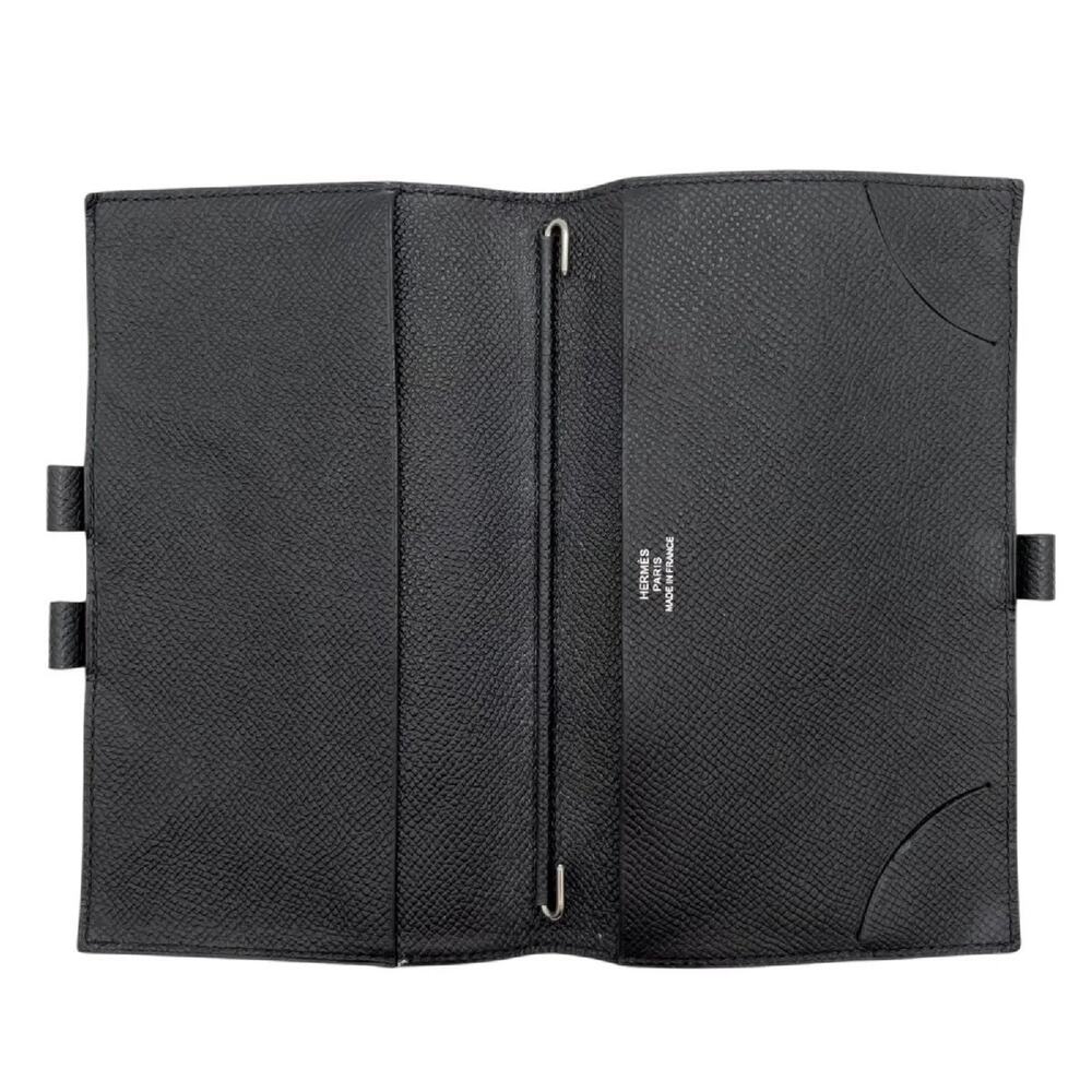 HERMES Agenda Vision Notebook Cover, T Stamp, Leather, Silver 925, Pen, Black